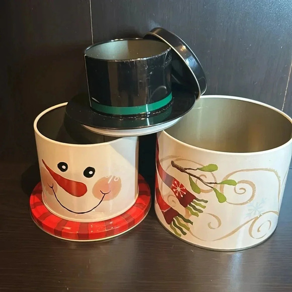 Celebrate it Snowman tin container set xmas light Mistletoe snowflake snow decor - Picture 6 of 9